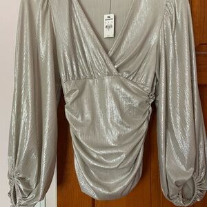 NWT Express Silver Ruched Metallic Blouse XS